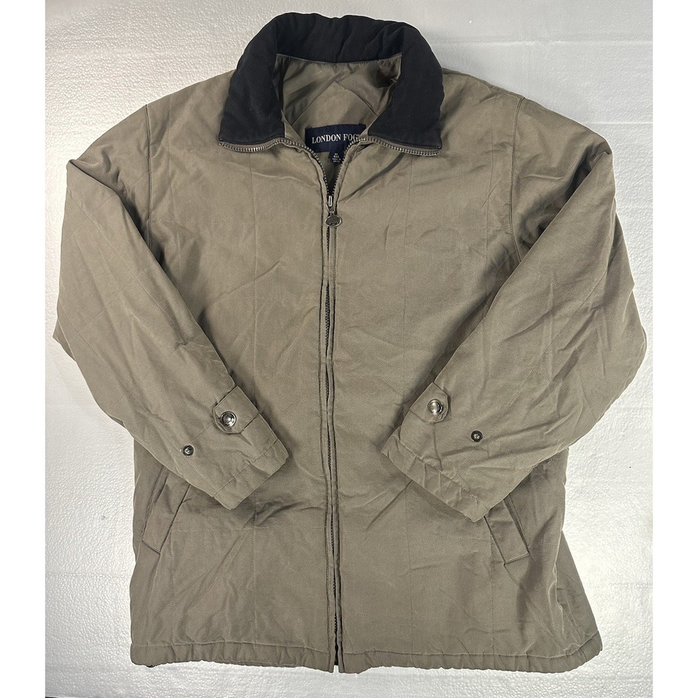 London Fog Coat Men's Medium Field Jacket Full Zip Suede Collar Barn Chore Style